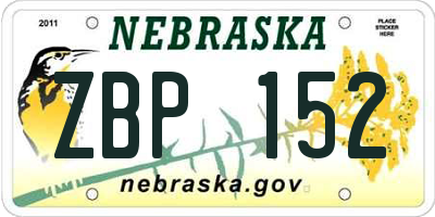 NE license plate ZBP152