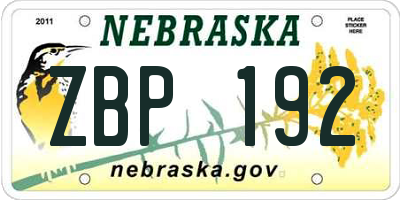 NE license plate ZBP192