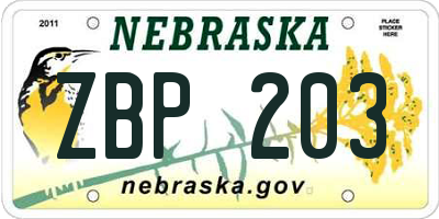 NE license plate ZBP203