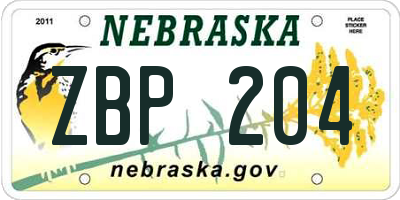 NE license plate ZBP204