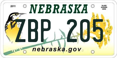 NE license plate ZBP205
