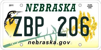NE license plate ZBP206