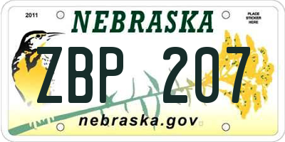 NE license plate ZBP207