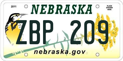 NE license plate ZBP209