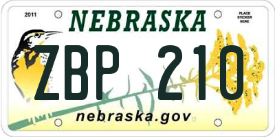 NE license plate ZBP210