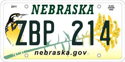 NE license plate ZBP214
