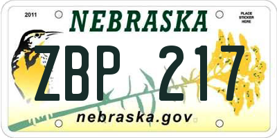 NE license plate ZBP217