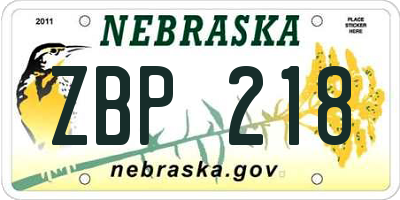 NE license plate ZBP218