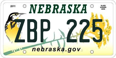 NE license plate ZBP225