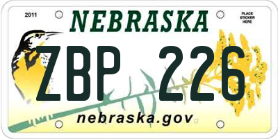 NE license plate ZBP226