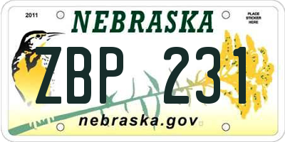 NE license plate ZBP231