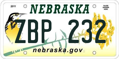NE license plate ZBP232