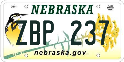 NE license plate ZBP237