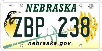 NE license plate ZBP238