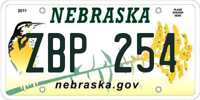 NE license plate ZBP254