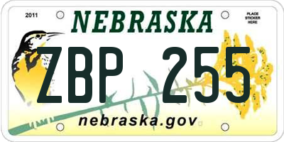 NE license plate ZBP255