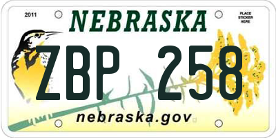 NE license plate ZBP258