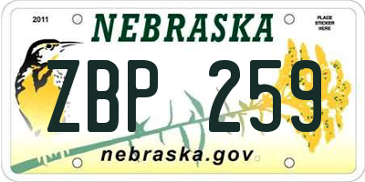 NE license plate ZBP259