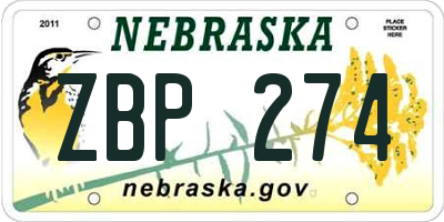 NE license plate ZBP274