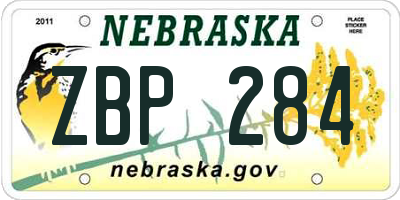 NE license plate ZBP284