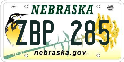 NE license plate ZBP285