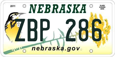 NE license plate ZBP286