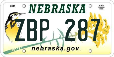 NE license plate ZBP287
