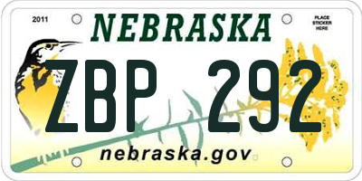 NE license plate ZBP292