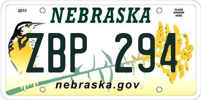NE license plate ZBP294