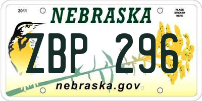 NE license plate ZBP296