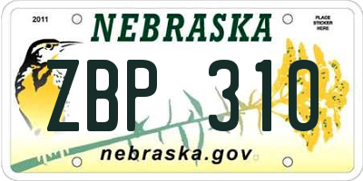 NE license plate ZBP310