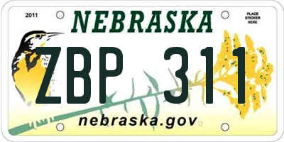 NE license plate ZBP311