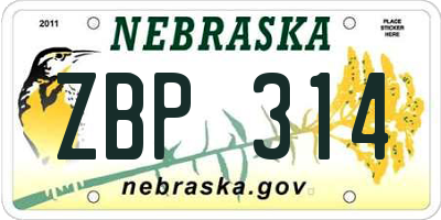 NE license plate ZBP314