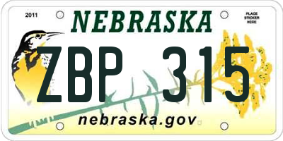NE license plate ZBP315