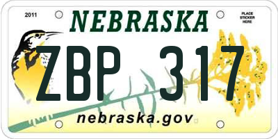 NE license plate ZBP317
