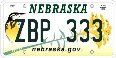NE license plate ZBP333