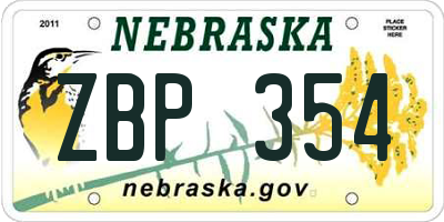 NE license plate ZBP354