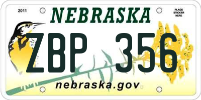 NE license plate ZBP356