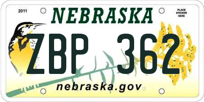 NE license plate ZBP362