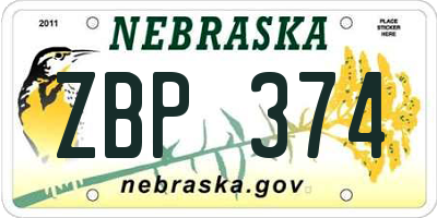 NE license plate ZBP374