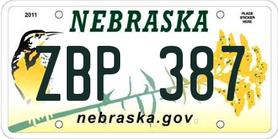 NE license plate ZBP387
