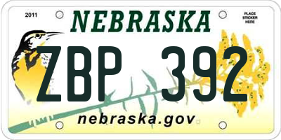 NE license plate ZBP392