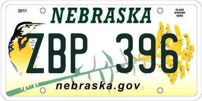 NE license plate ZBP396