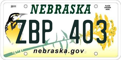 NE license plate ZBP403