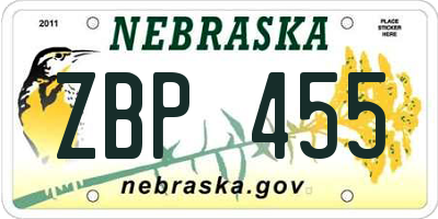 NE license plate ZBP455
