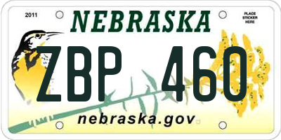 NE license plate ZBP460