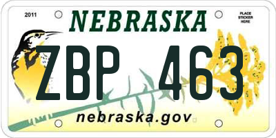 NE license plate ZBP463