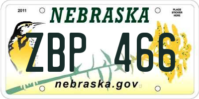 NE license plate ZBP466