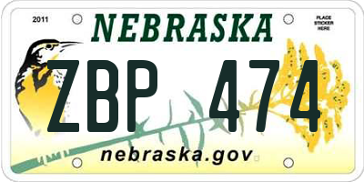 NE license plate ZBP474