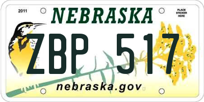 NE license plate ZBP517